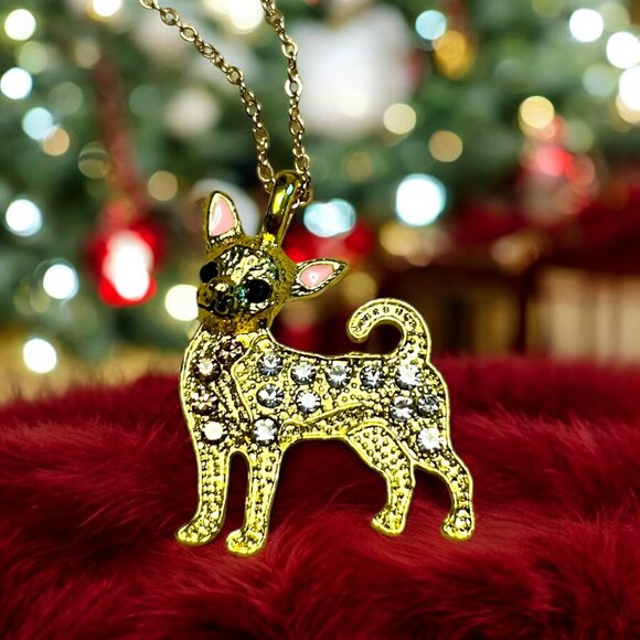 Sparkling Rhinestone Chihuahua Pendant Necklace - Pet Dog Jewelry for Dog Lovers - Picture 1 of 3